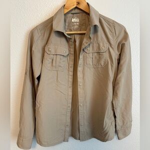 REI Tan Button Down Shirt Lightweight Cotton